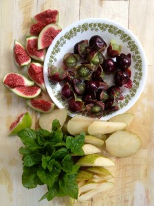 Burgundy Muscadines, Figs, Pears and Orange Mint